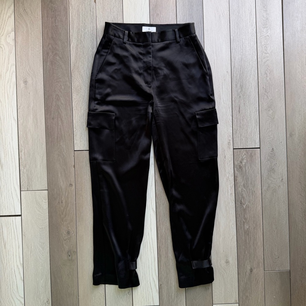 Aritzia Babaton Black Satin Cargo Pants size 4